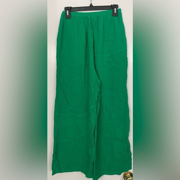 9 Seed Wide-Leg Cotton Gauze Pants Green Size Small - Picture 1 of 7